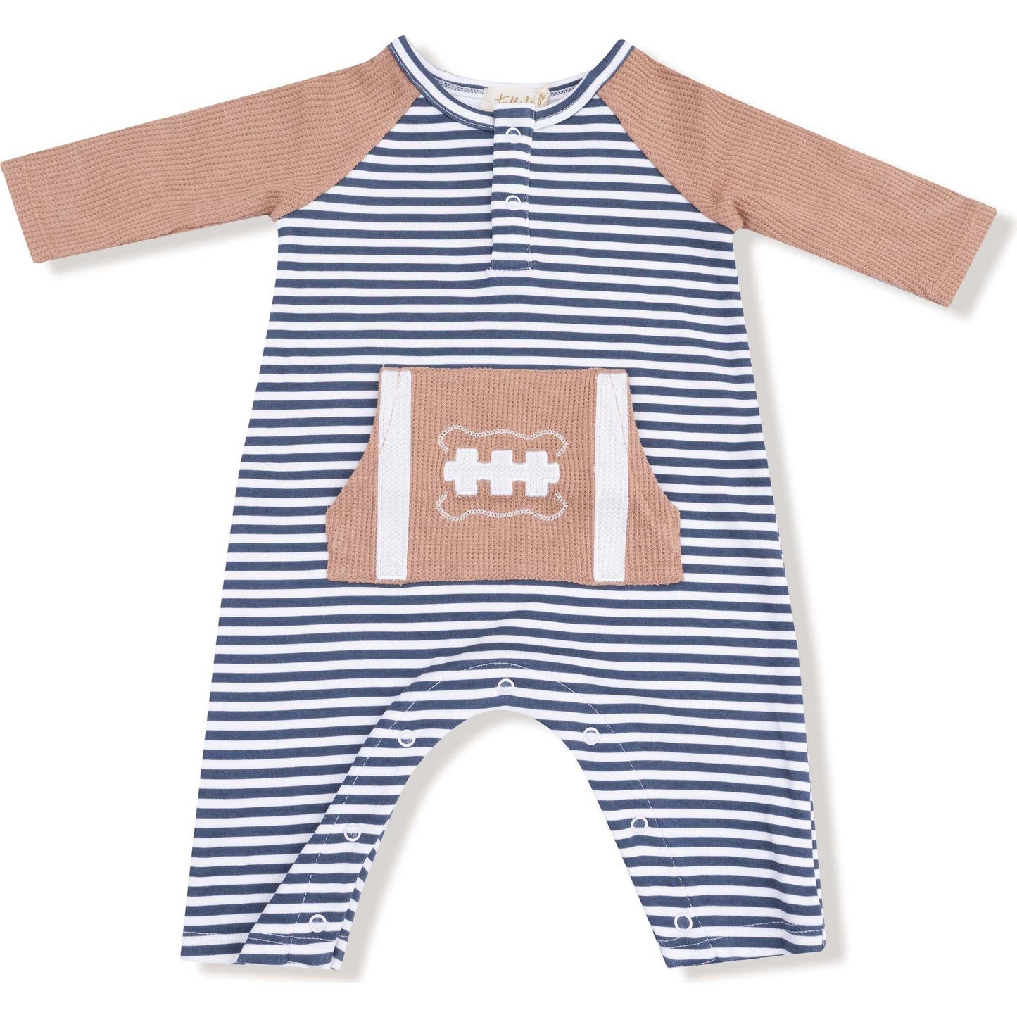 Stripes w/ Football - Organic Cotton Jersey - L/S Raglan Henley Romper