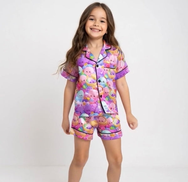Dumplings Print Satin PJ Set