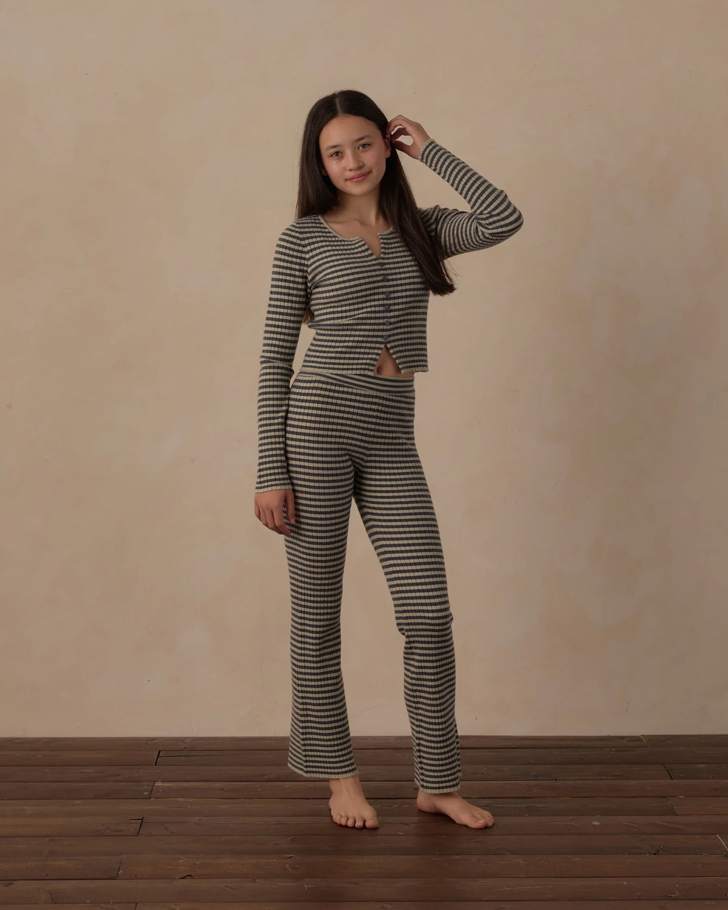 Long Sleeve Knit Tee + Pant Set Midnight Stripe