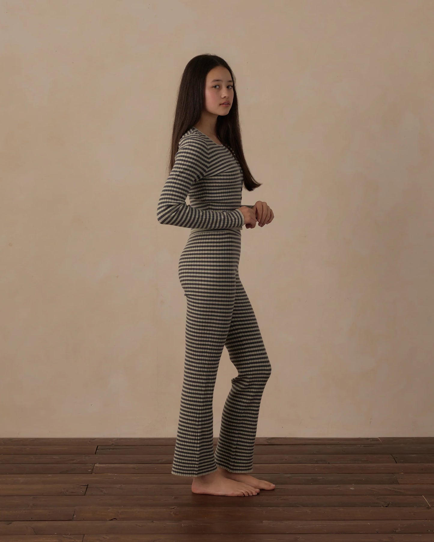 Long Sleeve Knit Tee + Pant Set Midnight Stripe