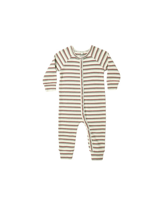 Organic Long John Pajamas || Holiday Stripe