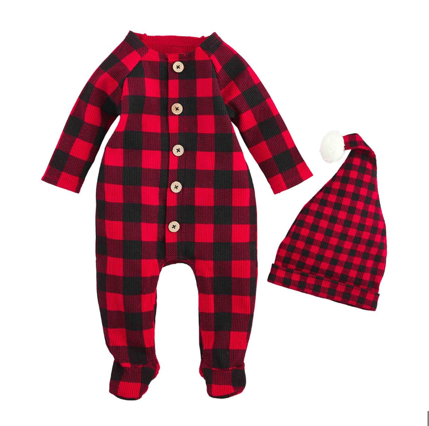 buffalo check sleeper and hat set