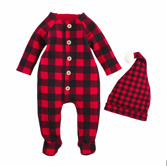 buffalo check sleeper and hat set