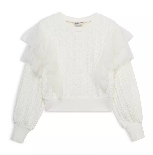 Organza Ruffle Sweater Knit Top