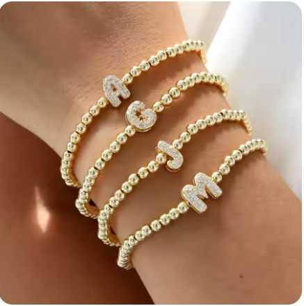 Gold Beaded Initial Bracelets Perfect for Christmas !!