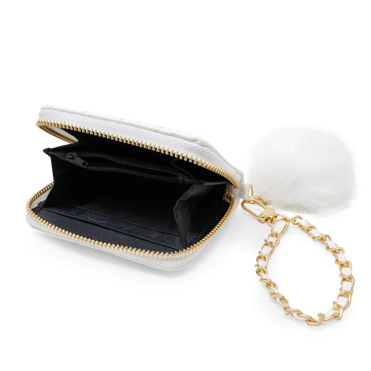 Quilted Chain Strap Wallet with Pom-Pom