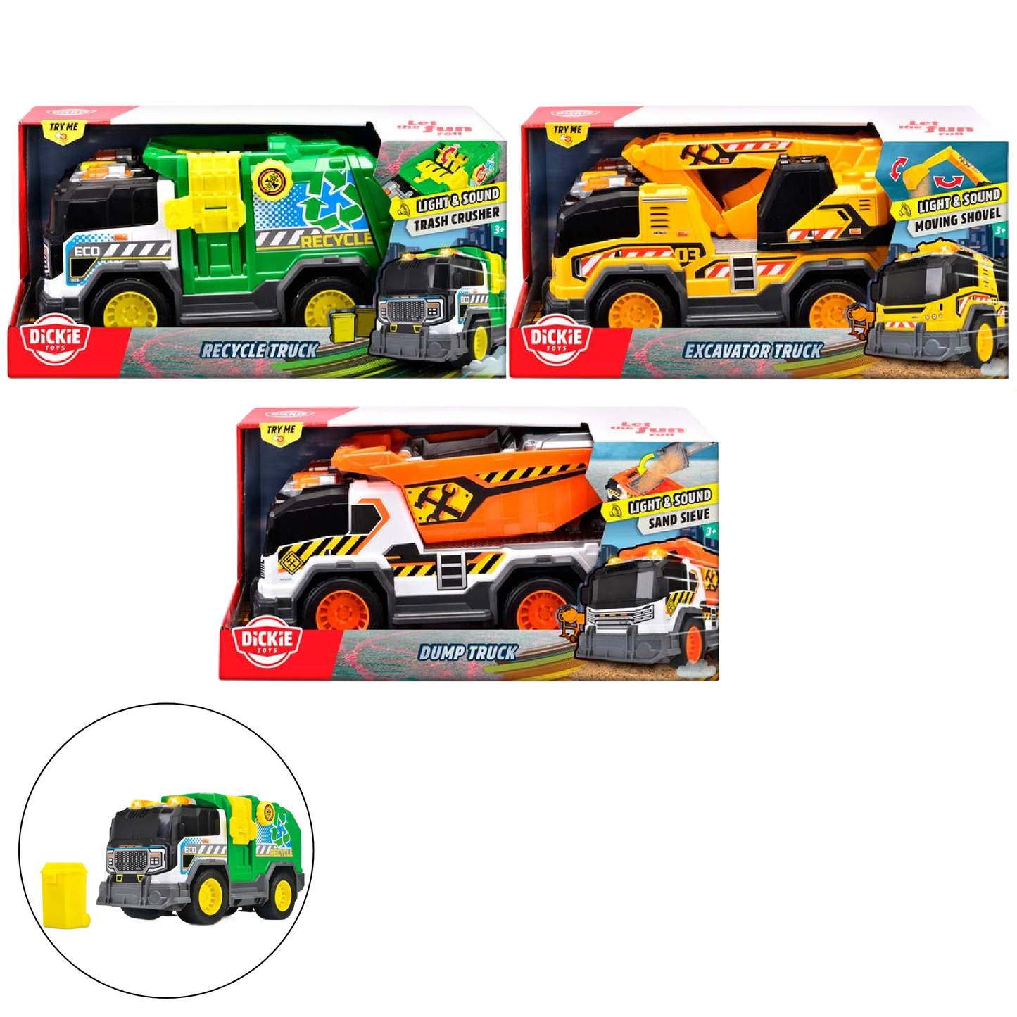 Simba Dickie - City Vehicles-Recycle, Dump Truck, Excavator