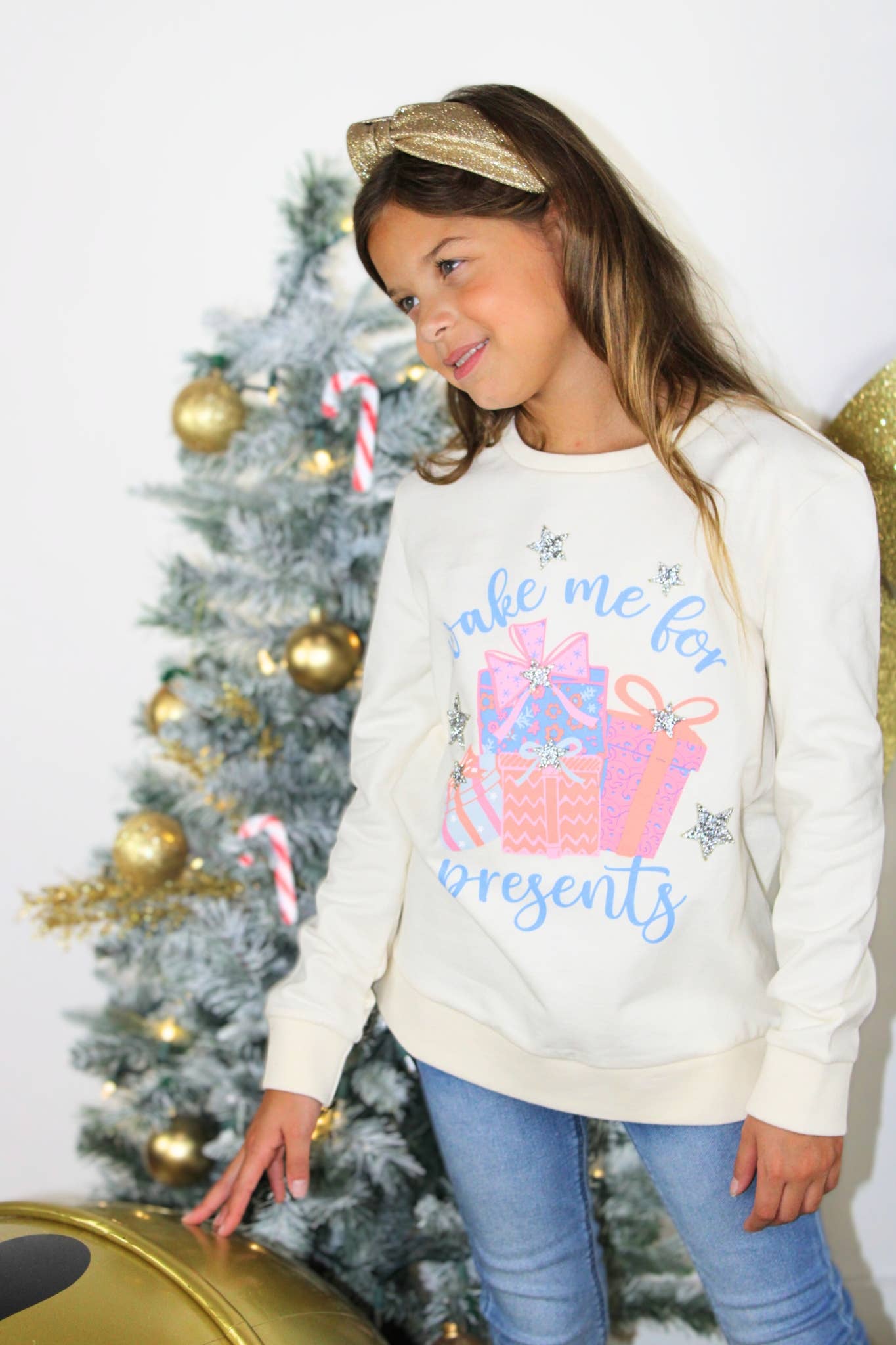 Wake me for presents silver rhinestones