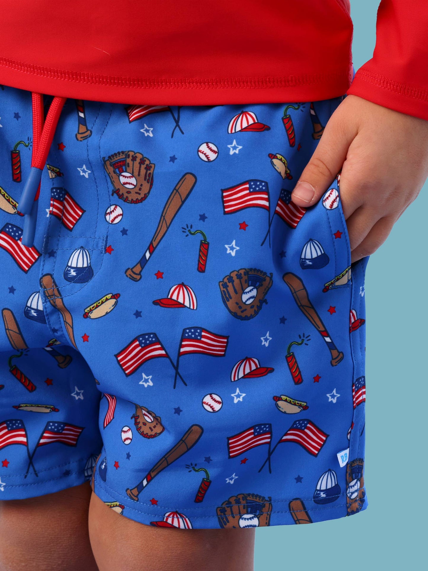 Boys Blue Stars & Strikes Baseball Performance Hybrid Swim Trunks
