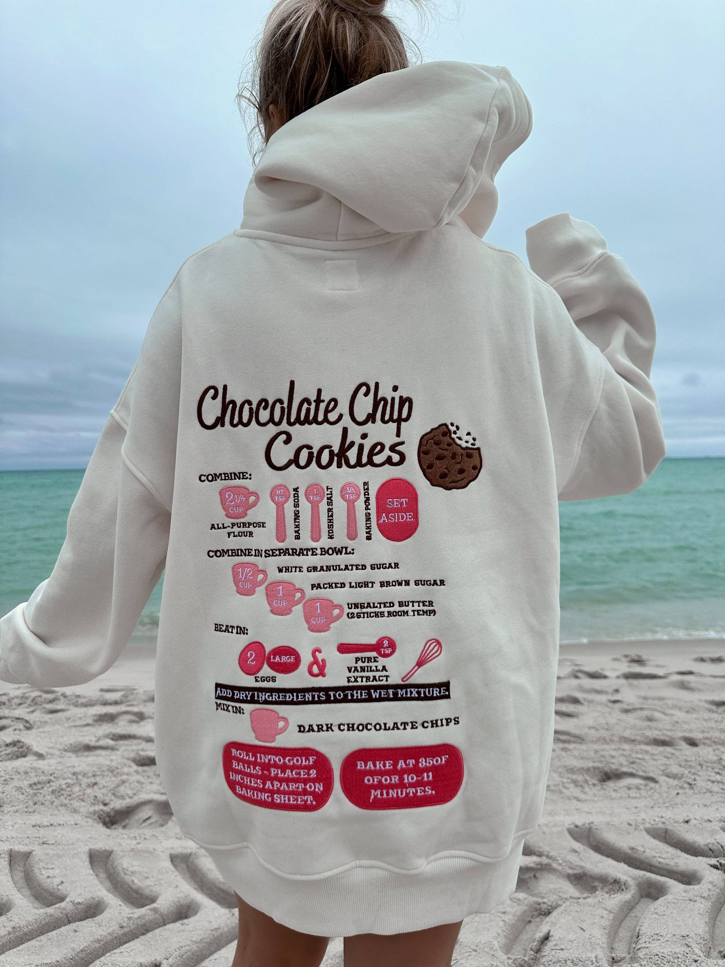 Ivory Chocolate Chip Cookie Recipe Embroider Hoodie: Seashell Ivory / Small
