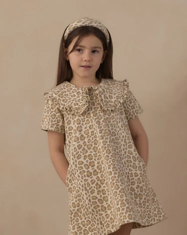 Collared Denim Mini Dress Leopard