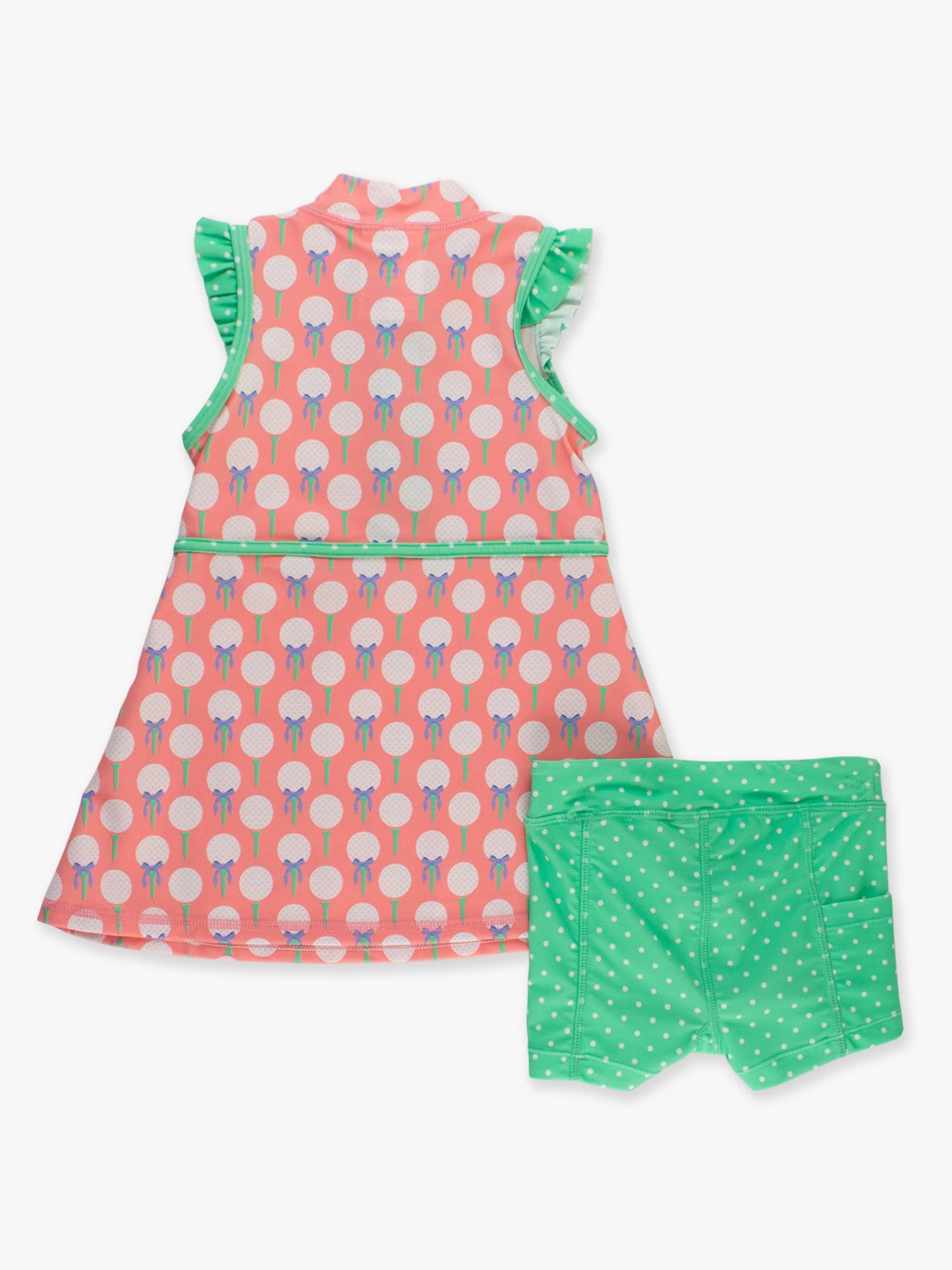Girls Pink Tee Time Golf Flutter Sleeve Active Dress & Bike Short Set