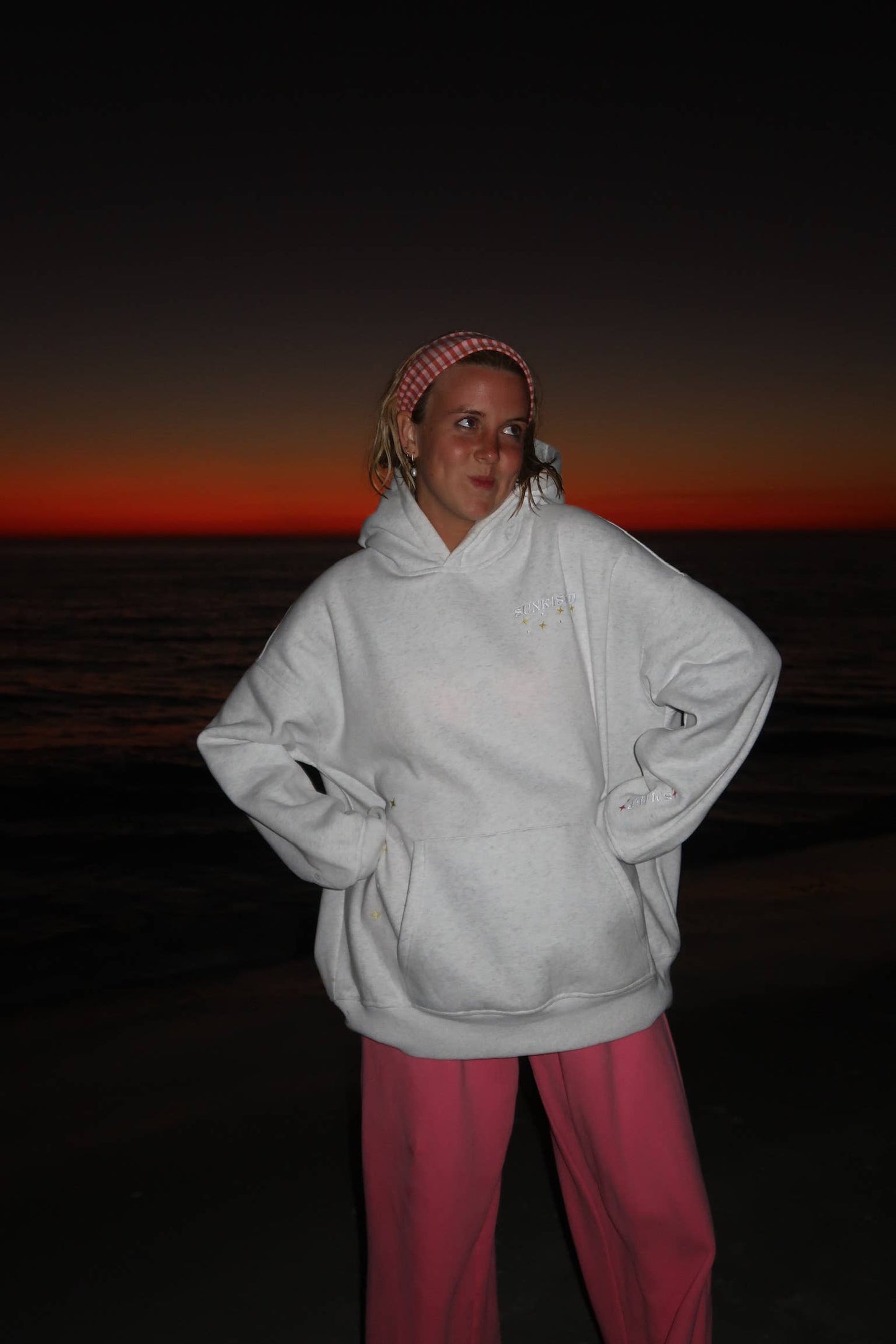 Pearl Grey Star Van Embroider Hoodie: Pearl Grey / Small