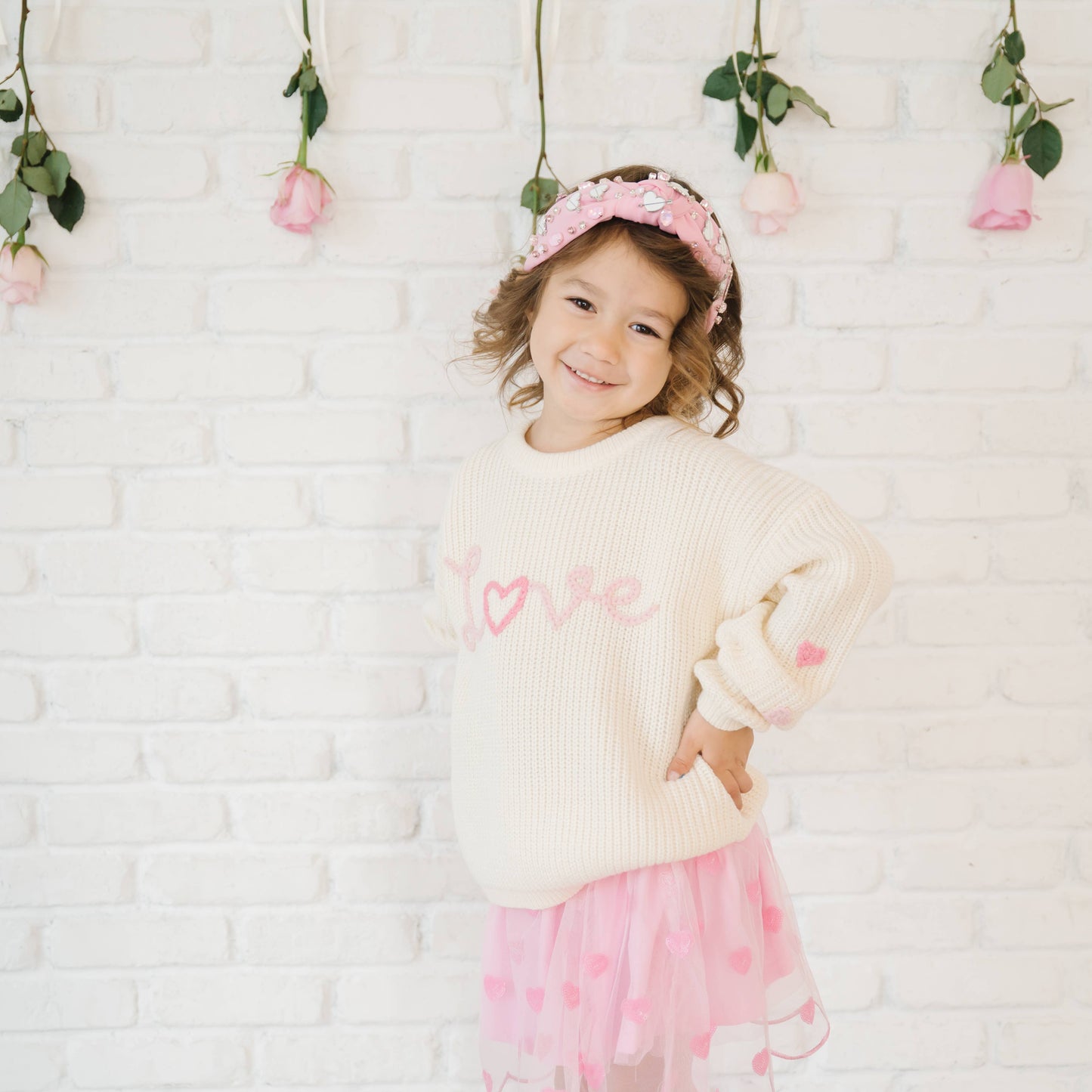 Ditsy Love Valentine's Day Knit Sweater - Kids Clothing