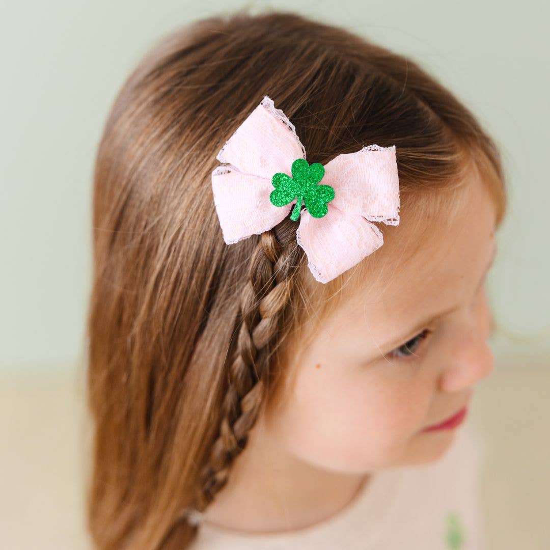 Shamrock Lace St. Patrick's Day Bow Clip - Kids Hair Bow