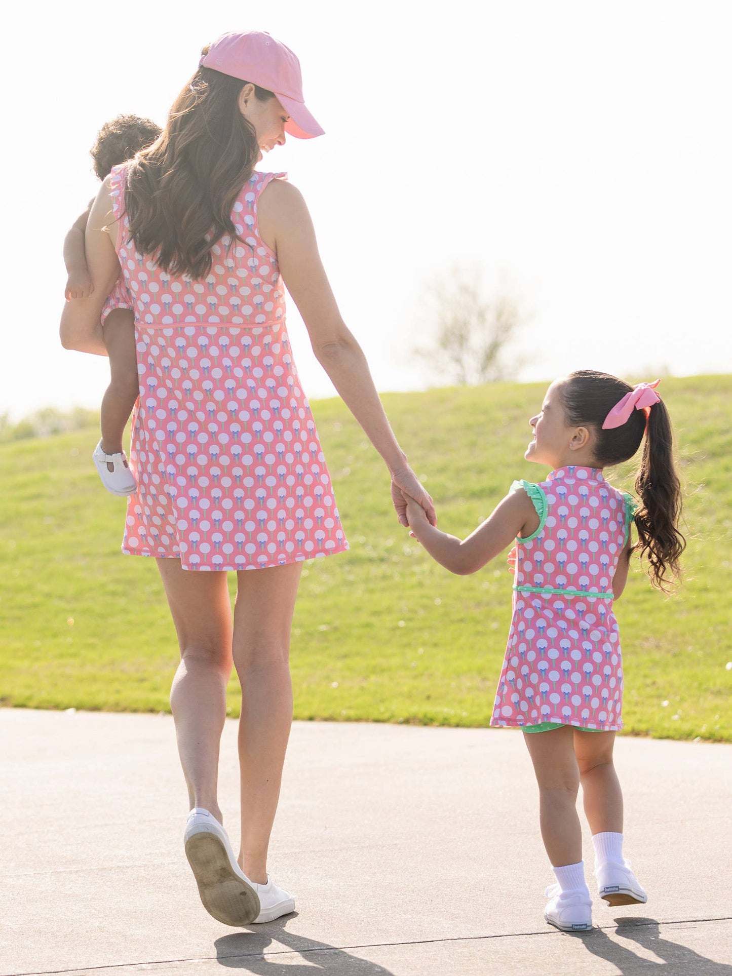 Girls Pink Tee Time Golf Flutter Sleeve Active Dress & Bike Short Set