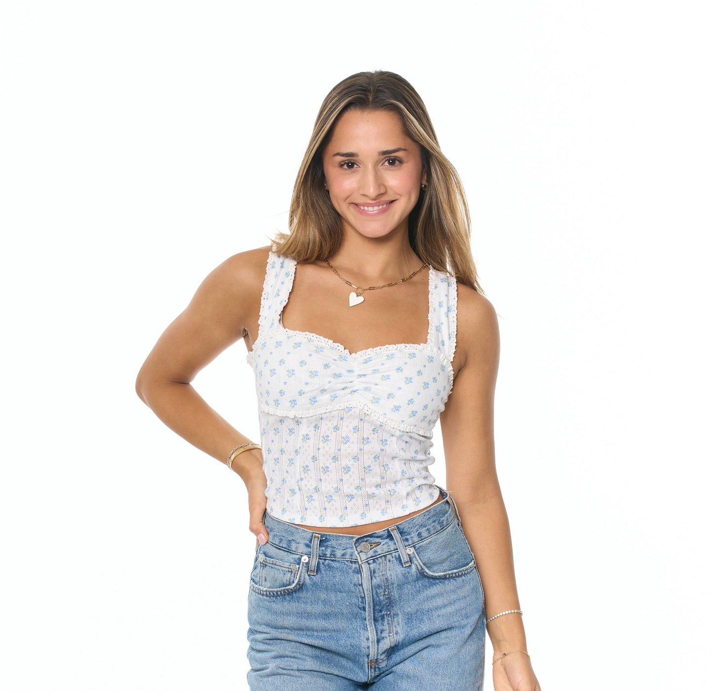 Junior Floral Printed Wide Strap Tank Top