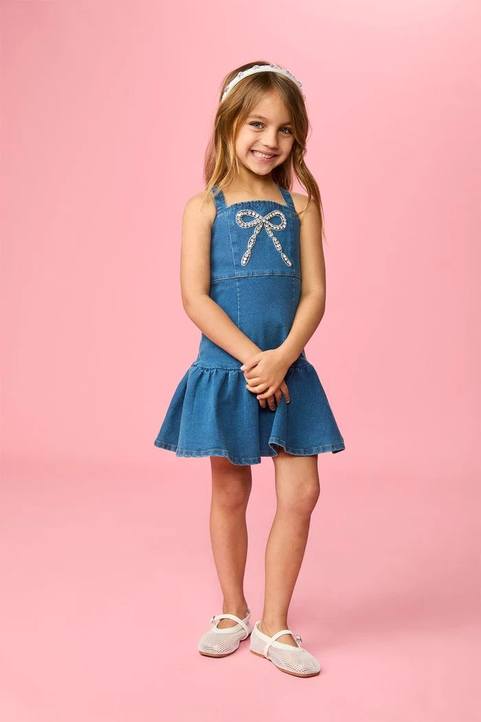 ELLIE CRYSTAL BOW DENIM DRESS