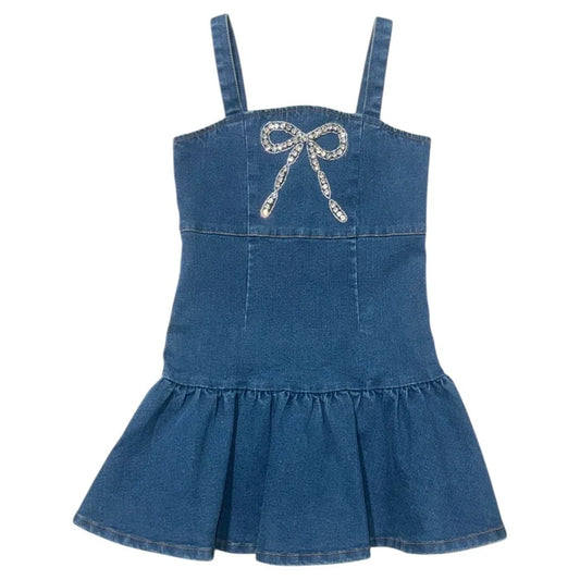 ELLIE CRYSTAL BOW DENIM DRESS