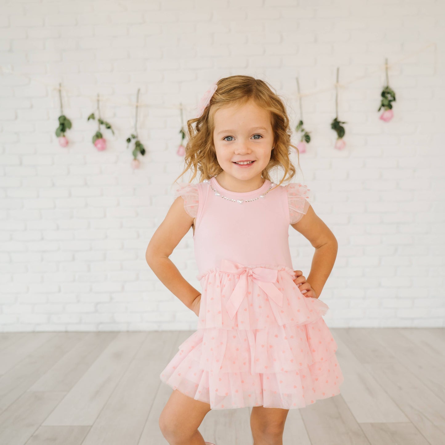 Flocked Heart Valentine's Day Tulle Bow Clip - Kids Hair Bow