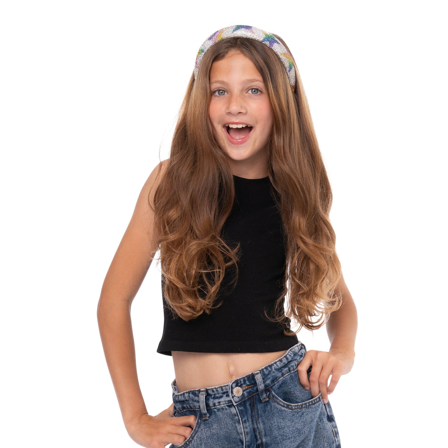 Girls Rhinestone Rainbow Star Headband