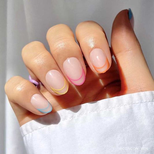 Neon Lights Press-On Nails | Short Oval | Multicolor French