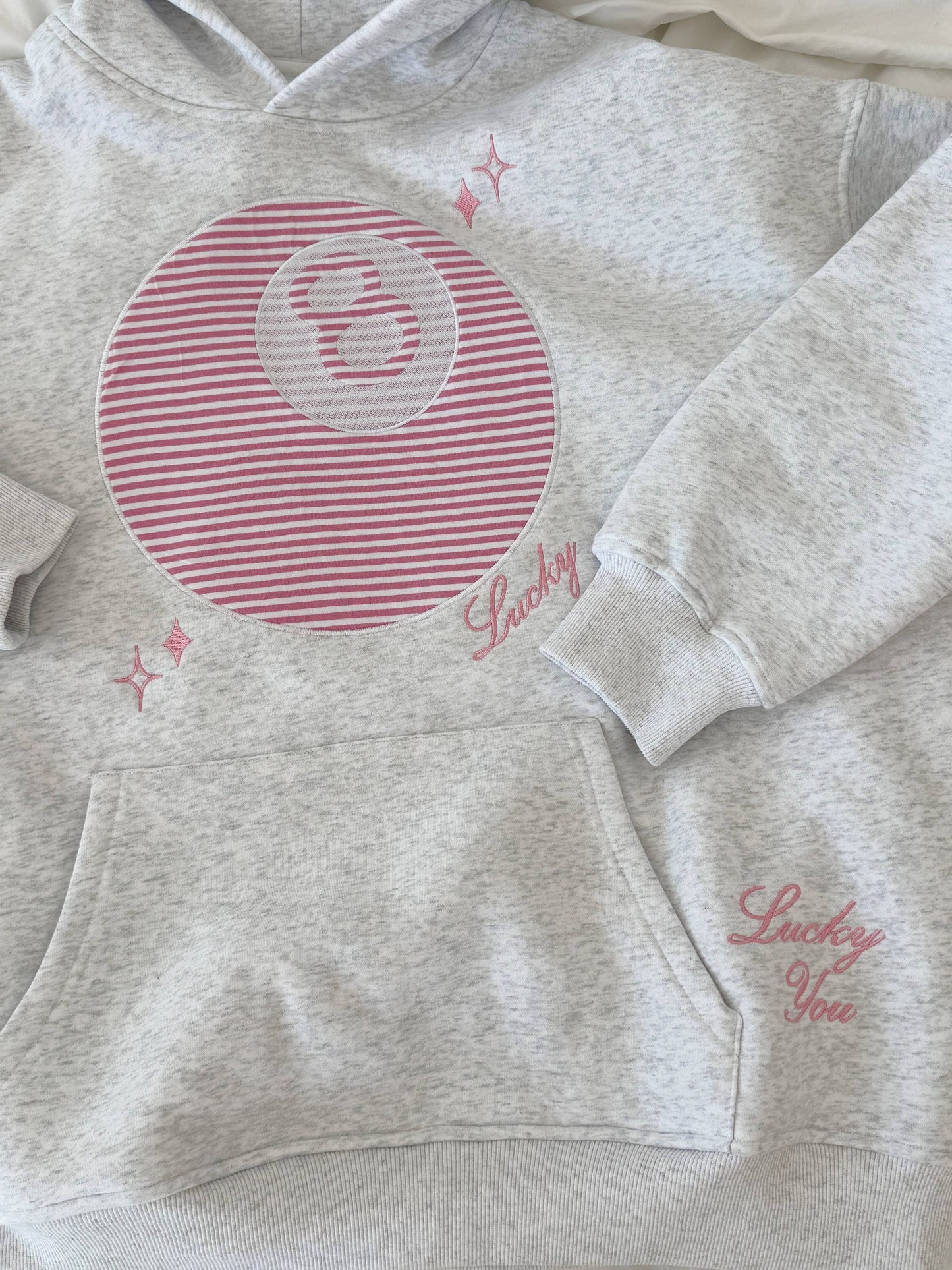 Pearl Grey Lucky You 8 Ball Embroider Hoodie: Pearl Grey / Medium