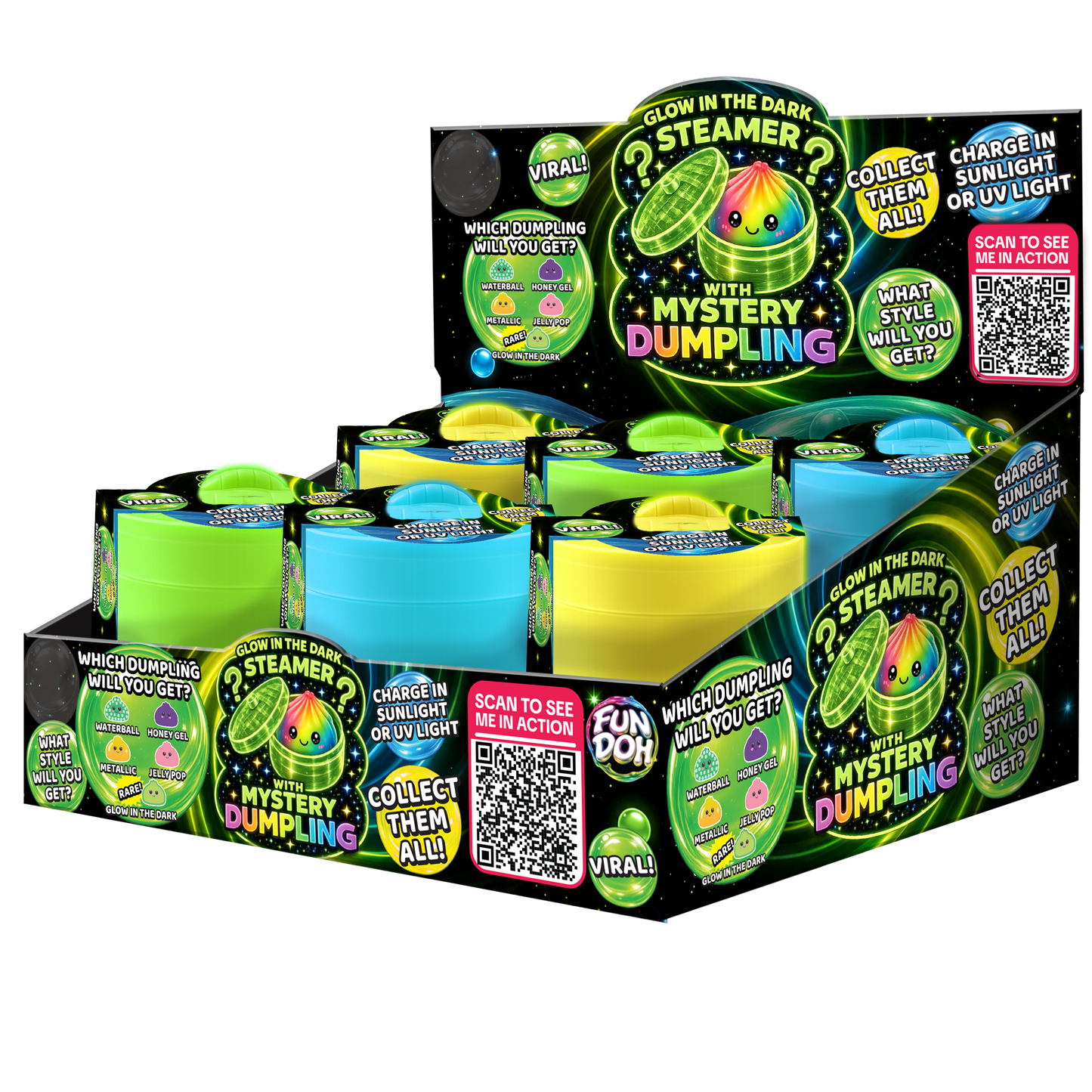 Glow-in-the-Dark Mystery Dumpling Squishy Toy - 12/Display