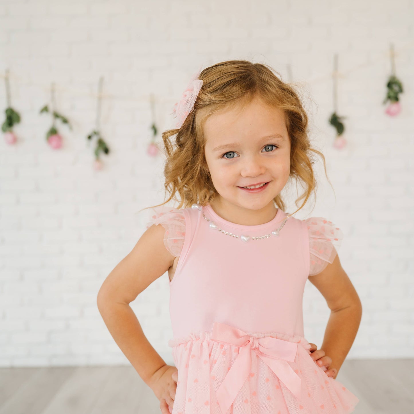 Flocked Heart Valentine's Day Tulle Bow Clip - Kids Hair Bow