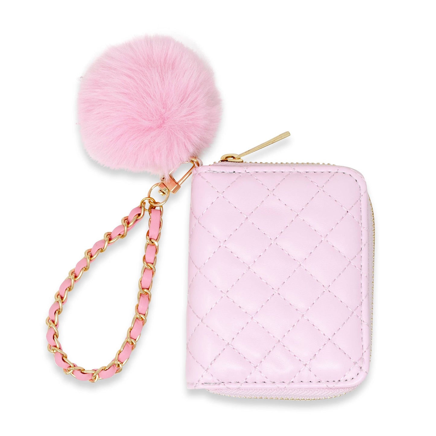 Quilted Chain Strap Wallet with Pom-Pom