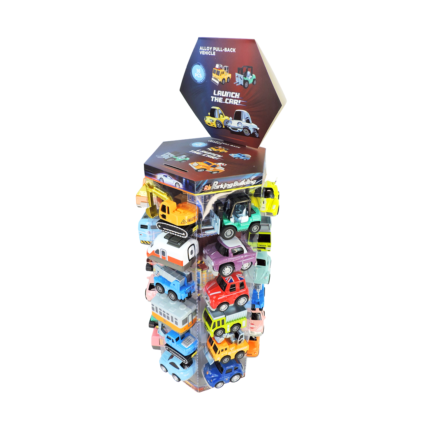 Rollin’ Large Diecast Pull-Back Vehicle Tower Display