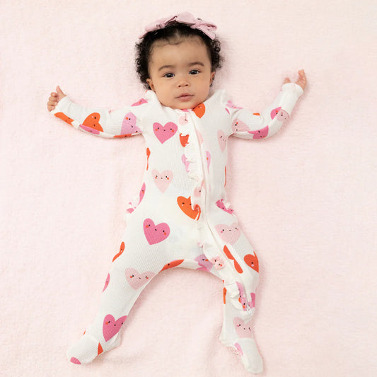 Happy Hearts - 2 Way Ruffle Zipper Footie