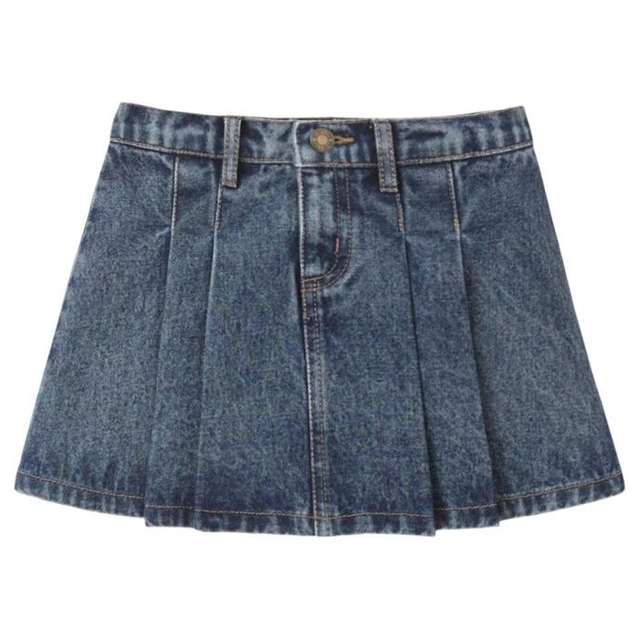 Pleated Denim Skirt
