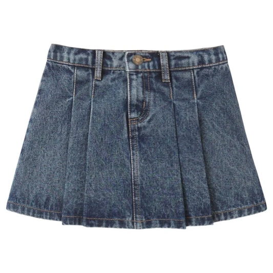 Pleated Denim Skirt