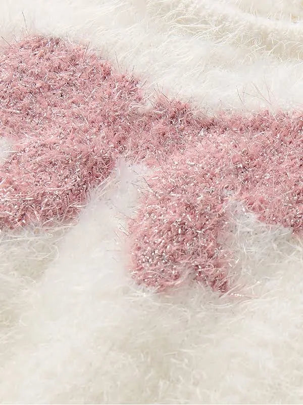 GARDENIA PINK BOW FURRY SWEATER