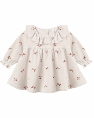 VELOUR BABY DRESS RED BOWS