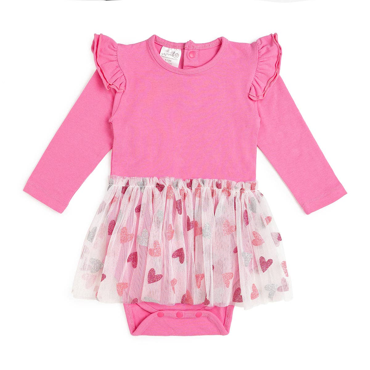 Glitter Heart Valentine's Day Long Sleeve Tutu Bodysuit: 12-18M