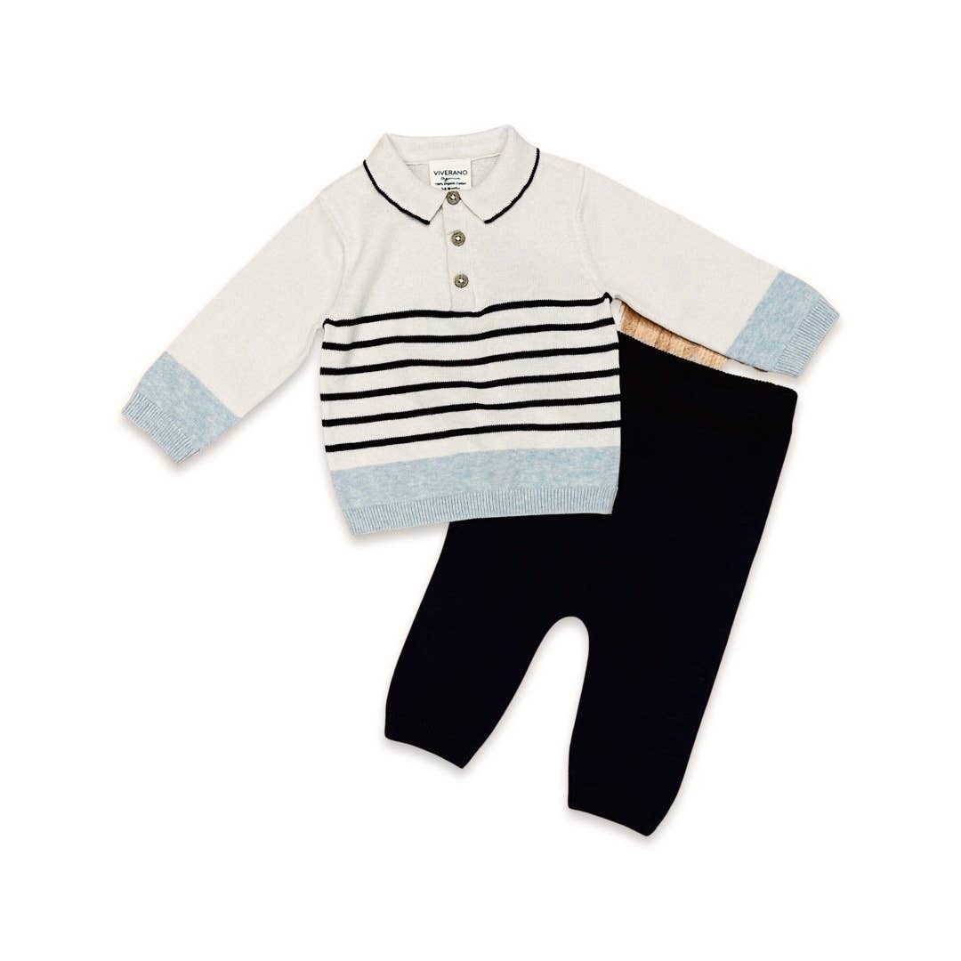 Stripe Sweater Knit Baby Pullover & Pants 2pc SET (Organic):