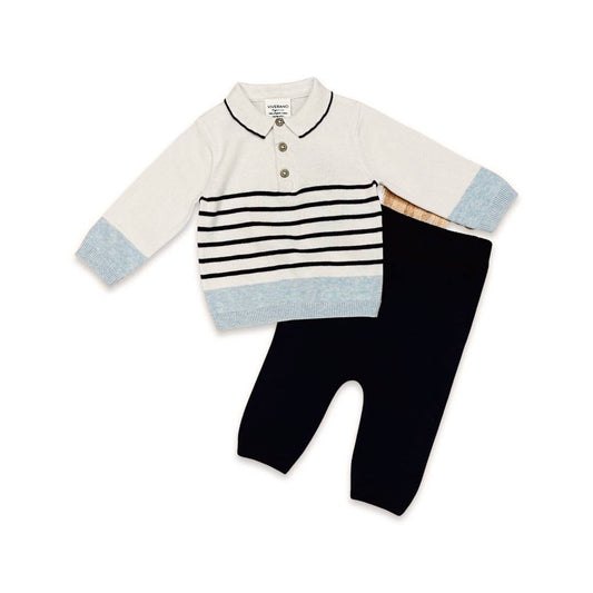 Stripe Sweater Knit Baby Pullover & Pants 2pc SET (Organic):
